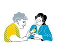 Caring for the elderly.Consultation medical diagnosis.A nurse taking care of sick elderly woman.doctor gives pills