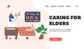 Caring for Elders Landing Page Template. Nurse Bring Medicines to Old Woman Lying in Hospital Room, Health Care