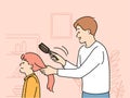 Caring father brush daughter hair