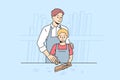 Caring father teach son carpentry