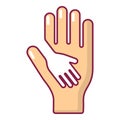 Caring hand icon, cartoon style