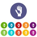 Caring hand icons set vector color