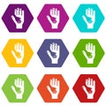 Caring hand icons set 9 vector