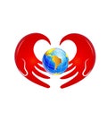 Caring hands and global earth vector icon