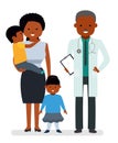 Caring for the health of the child. The pediatrician and the mother with son and daughter on a white background. Royalty Free Stock Photo