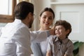 Caring male pediatrician comfort small boy patient Royalty Free Stock Photo