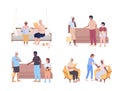 Caring for older adults semi flat color vector characters set