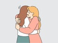 Caring woman hug support crying friend