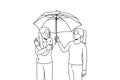 Caring woman share umbrella with friend