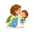 Caring young mother embracing kissing cute little daughter feeling love and tenderness vector flat