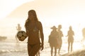 Carioca Brazilian Woman Holding Football Ipanema Beach