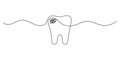 Carious tooth, continuous art line drawing. Dentistry health of teeth. Destruction of integrity of tooth. Single hand