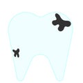 Carious tooth icon. Medical sign. Stomatology symbol. Oral hygiene. Cartoon art. Vector illustration. Stock image.