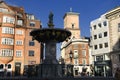 The Caritas Fountain oldest fountain in Copenhagen placed near Stroget street. Copenhagen, Denmark. February 2020 Royalty Free Stock Photo