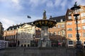 The Caritas Fountain oldest fountain in Copenhagen placed near Stroget street. Copenhagen, Denmark. February 2020 Royalty Free Stock Photo