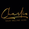 Charlie golden color name logotype signature art design