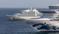 Two cruise ships anchored next to each other Royalty Free Stock Photo