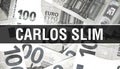 Carlos Slim text Concept. American Dollars Cash Money,3D rendering. Billionaire Carlos Slim at Dollar Banknote. Top world Royalty Free Stock Photo