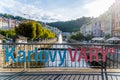 Karlovy Vary City Sign Overlooking the Tepla River Royalty Free Stock Photo
