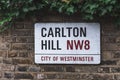 Carlton Hill street name sign, London