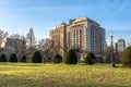 View of Carlton House of Boston building from Boston Public Garden