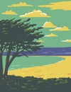 Carmel Beach in Monterey County California WPA Poster Art