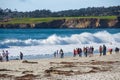 CARMEL-BY-THE-SEA, USA - October 28 2018: People tourists on the beach of Carmel Beach, California, Carmel, USA