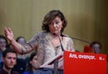 Carmen Calvo, vicepresident of Spain gestures during a political meeting