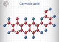 Carminic acid molecule. It is used in foods, pharmaceuticals. Sheet of paper in a cage