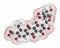 Carminic acid pigment molecule. Occurs naturally in cochineal (scale insect). Atoms are represented as spheres with conventional