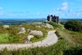 View over Carn Brea Castle and Redruth towards St Agnes Head from Carn Brea, Cornwall