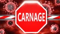 Carnage and Covid-19, symbolized by a stop sign with word Carnage and viruses to picture that Carnage is related to the future of