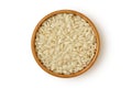 Carnaroli rice in wooden bowl on white background Royalty Free Stock Photo