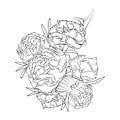 Carnation flower tattoo, black and white vector sketch illustration of floral ornament bouquet of gillyflower Royalty Free Stock Photo