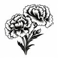 Carnation Silhouette Vector: Black And White Qajar Art Tattoo