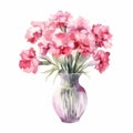 Delicate Watercolor Pink Carnation Bouquet In Antique Vase