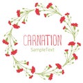 Carnations wreath circle. Text hand drawn. Royalty Free Stock Photo