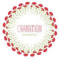 Carnations wreath circle. Text hand drawn. Royalty Free Stock Photo