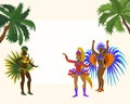 Carnaval frame for photos banner vector illustration. Carnival dancing girls in festive costume from rio de janeiro with Royalty Free Stock Photo
