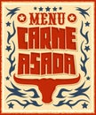 Carne asada, Grilled meat Barbecue spanish text, vector lettering icon design western style Royalty Free Stock Photo