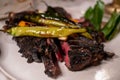 Carne asada, a grilled and sliced ribeye beef served on plate Royalty Free Stock Photo