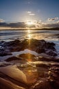 Carne Beach, Cornwall - shooting into the sun Royalty Free Stock Photo