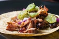 Carnitas tacos with raw salsa verde, Mexican food