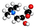 Carnitine food supplement molecule. 3D rendering. Atoms are represented as spheres with conventional color coding: hydrogen white
