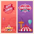 Vector illustration of banners for amusement park carnival with carousel Royalty Free Stock Photo