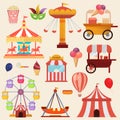 Vector illustrations of carnival circus object and equipment