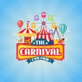 vector illustrations of carnival circus with tent and carousels