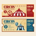 Horizontal vintage circus ticket with circus tent vector Royalty Free Stock Photo