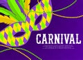 Carnival background with mask and feathers. Beautiful masquerade design template for poster, greeting card, party