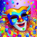 Carnival background with mask, serpentine and confetti. Happy Purim realistic festive party composition